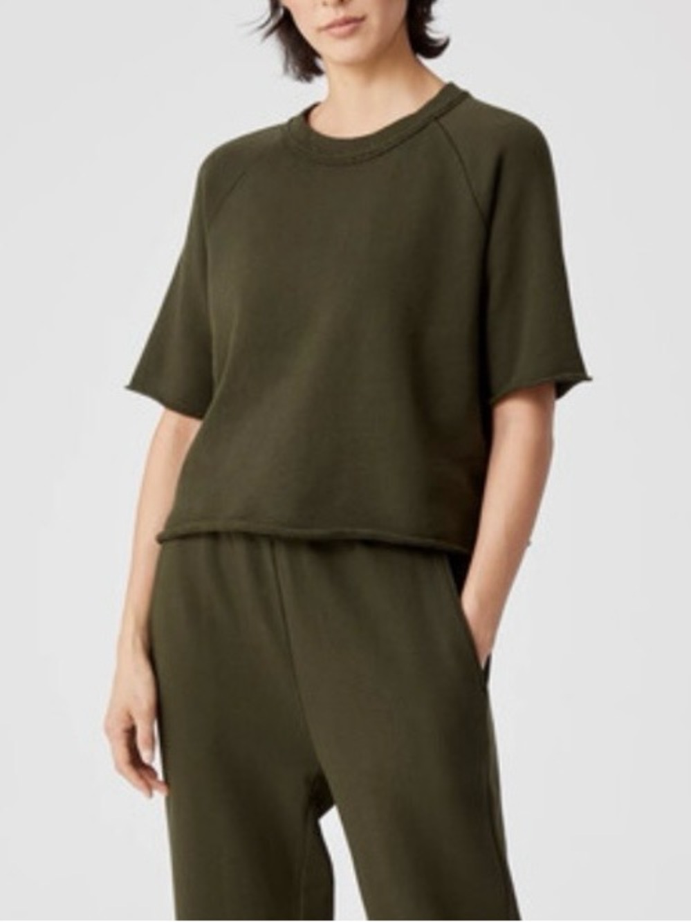 Eileen Fisher Organic Cotton Organic French Terry Box-Top Seaweed M